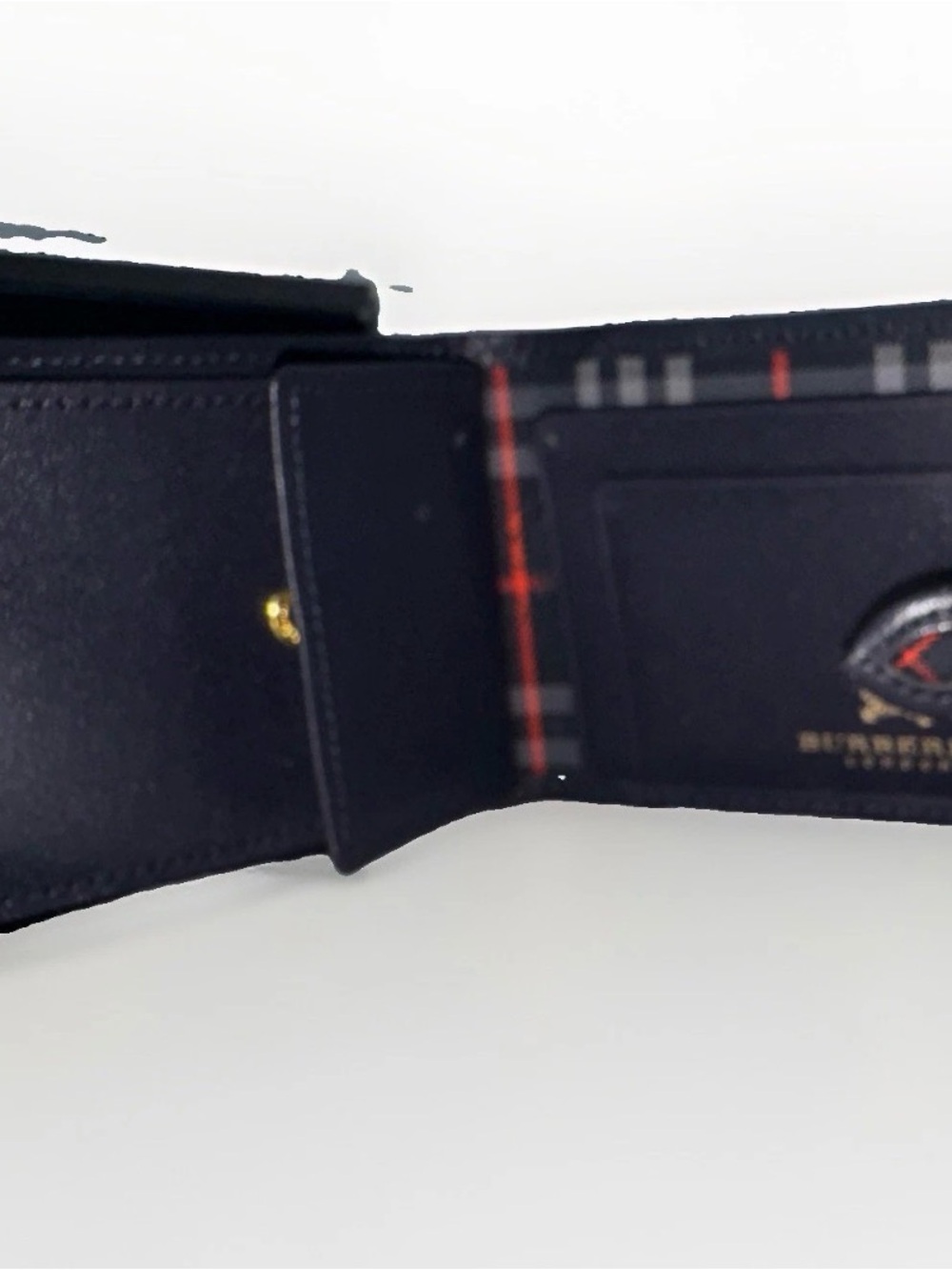 Burberry’s Black Leather Men's Wallet with Plaid Interior
